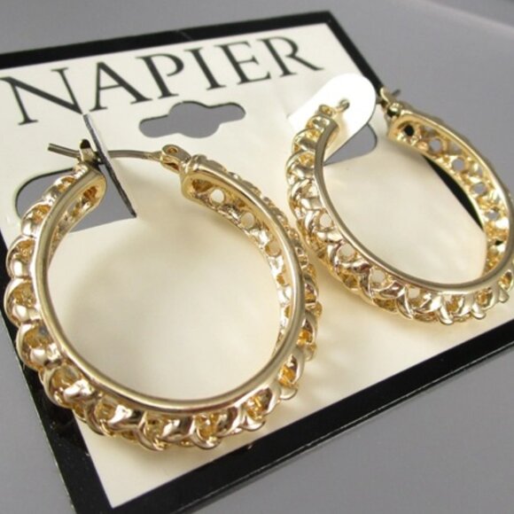 Napier Jewelry - NAPIER Mod/Contemporary Gold Open Lattice Design Hoop Earrings**NEW!